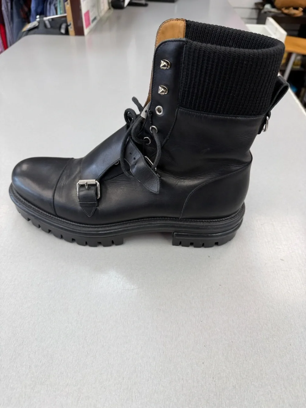 Christian Louboutin Black Leather Lace-Up Buckle Boot